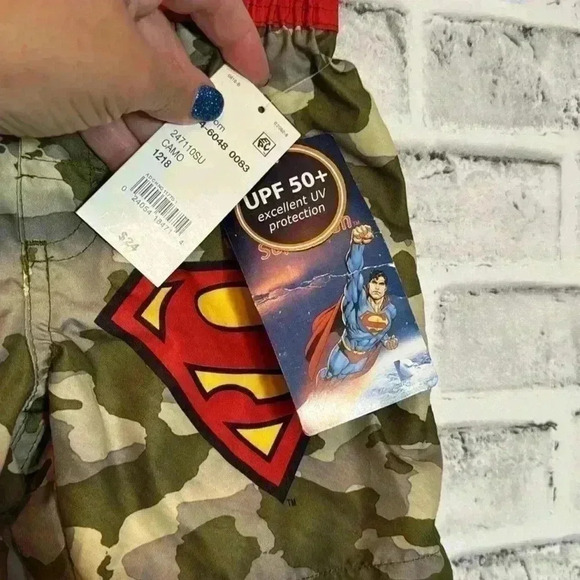 Boys swim trunks super man size 12-18 months new‎ with tags camouflage and red - Picture 2 of 5